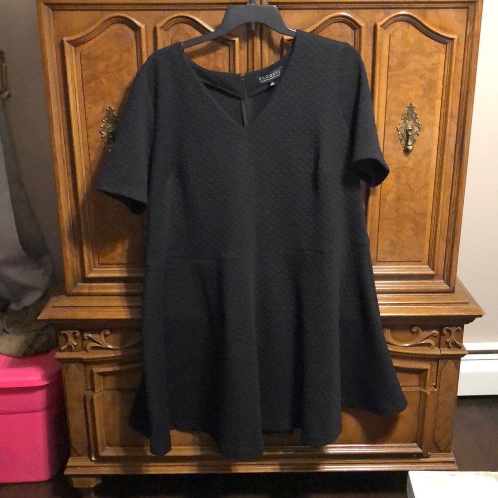 Plus size, short sleeve black dress